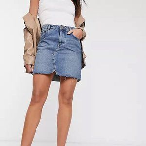 ASOS DESIGN denim pelmet skirt in midwash blue